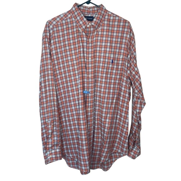 Ralph Lauren Shirt Mens Large Orange Checks Plaid Button‎ Down Pony Logo Blake - Picture 1 of 12